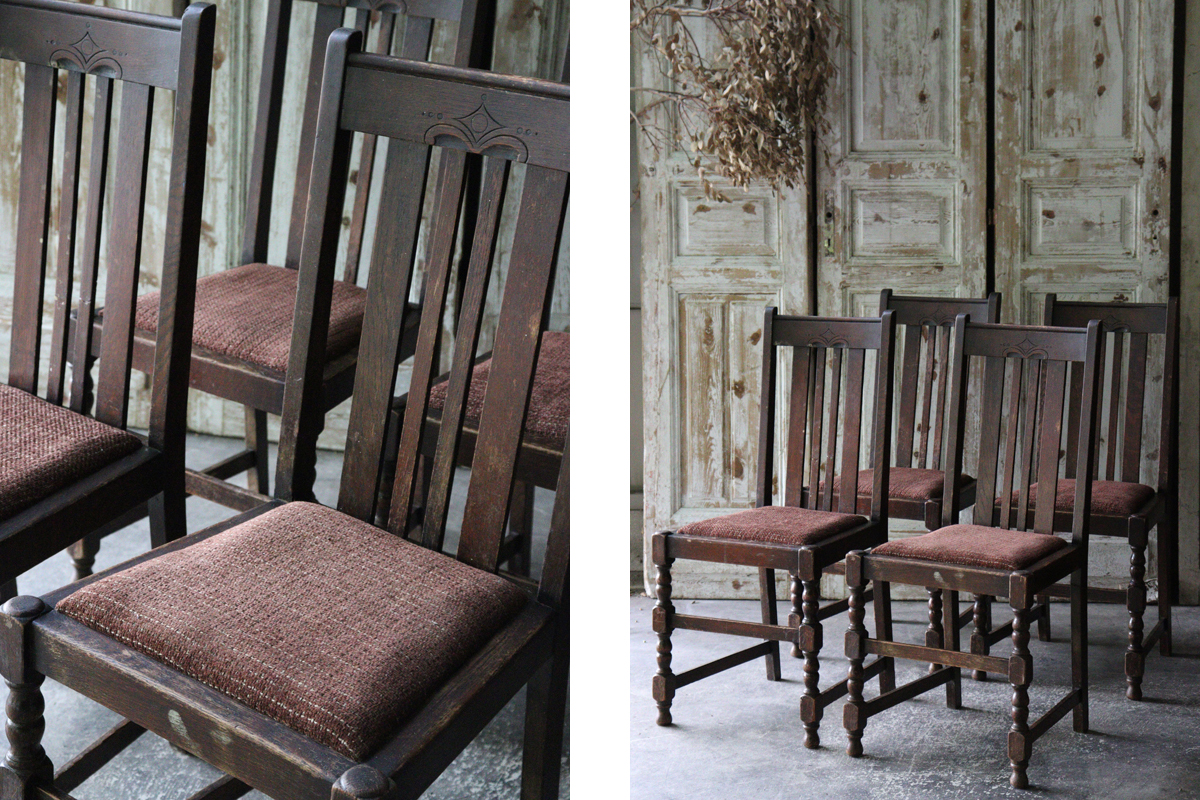 U97-3 イギリスの古い ファブリックの座面 ダイニングチェア 椅子